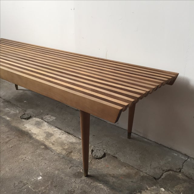 Mid Century Yugoslavian Slat Bench With Peg Legs Chairish