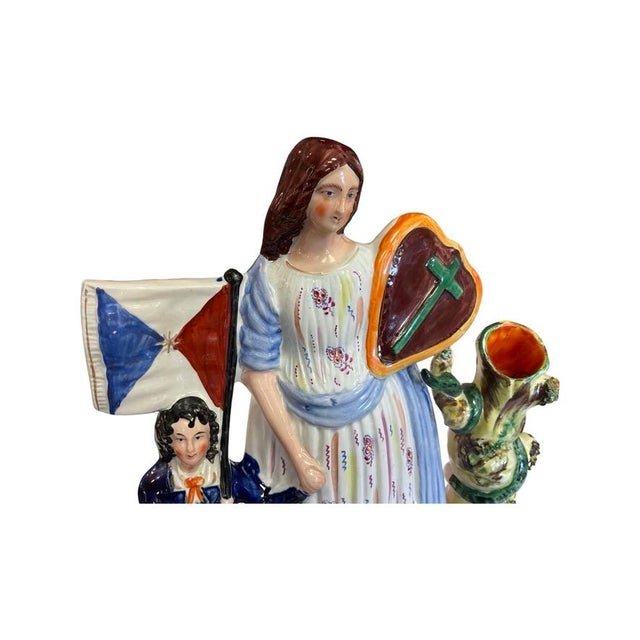 Ceramic Mid 19th Century Staffordshire "Band of Hope" Spill Vase With Woman and Boy For Sale - Image 7 of 8