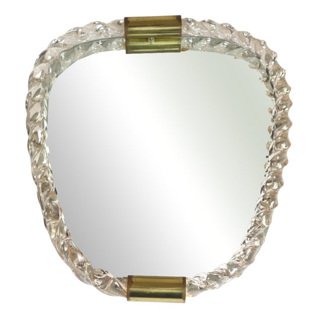 Art Deco Twister Pink Murano Glass Wall Mirror from Seguso, 1930s For Sale