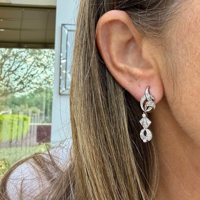 Silver Antique Art Deco Mix Metal Gold Silver Palladium 0.65ct Diamond Dangle Earrings, Pair For Sale - Image 8 of 8
