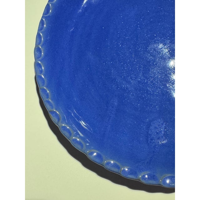 Vintage Bybee Pottery Cobalt Blue Ruffled Pie Plate - 9.5" Unused For Sale - Image 4 of 11