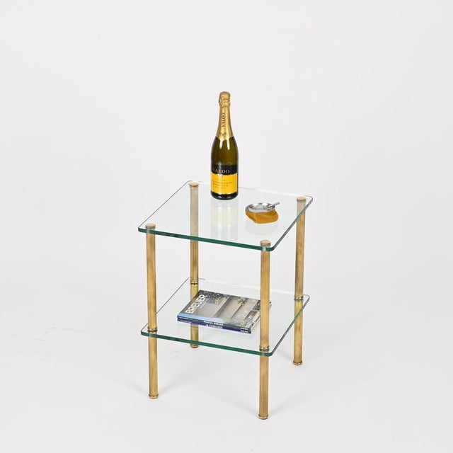 Brass and Glass 2-Tier Side Table or Nightstand from Maison Jansen, France, 1970s For Sale - Image 4 of 14