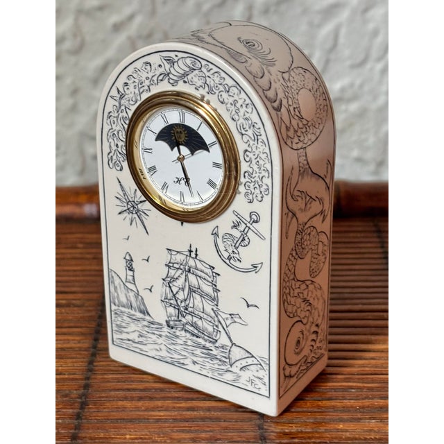 English 1990s Nautical Faux Scrimshaw Clock With Sun and Moon Dial For Sale - Image 3 of 9
