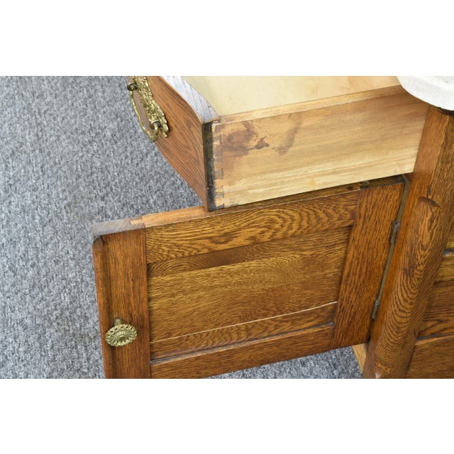 Antique Serpentine Marble Top Tiger Oak Dresser Entry Washstand For Sale - Image 9 of 12