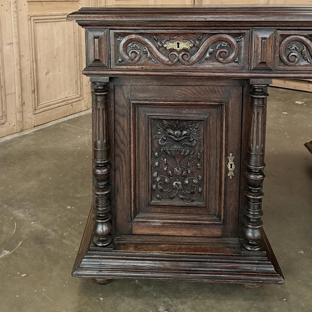 Antique French Neoclassical Henri II Oak Partner's Desk For Sale - Image 10 of 14