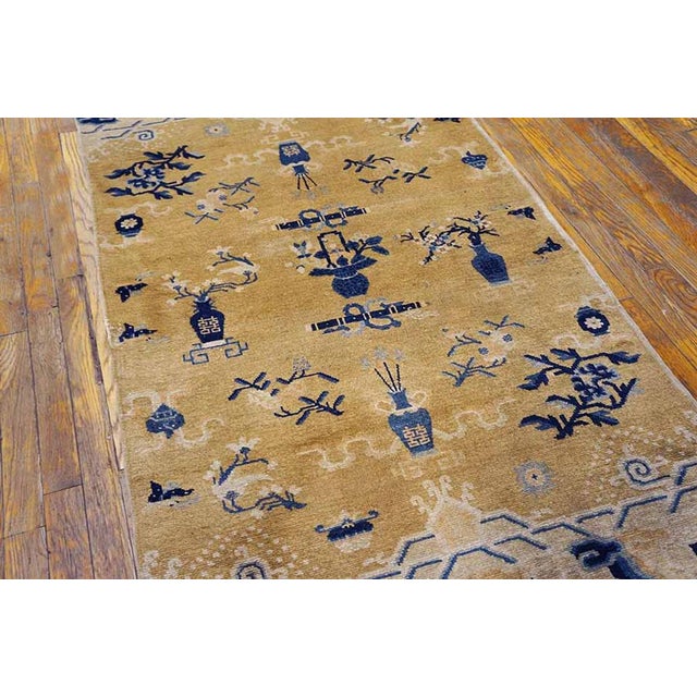 Champagne 1870s Champagne Vase Qing Antique Chinese Ningxia Rug 3' X 5' Knotted Wool Carpet For Sale - Image 8 of 9