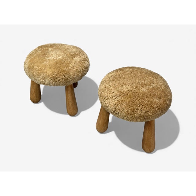 Early 21st Century Danish Modern Style, Honey Sheepskin, Maple, Shearling Footstools, Usa, 21st C. For Sale - Image 5 of 10