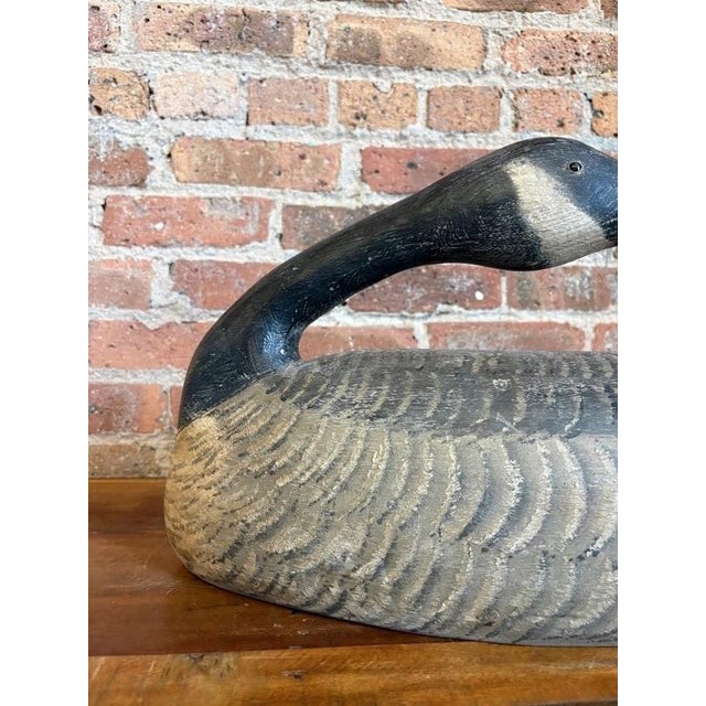 Mid 20th Century Master-Carved Antique Folk Art Preening Canada Goose Decoy For Sale - Image 5 of 18