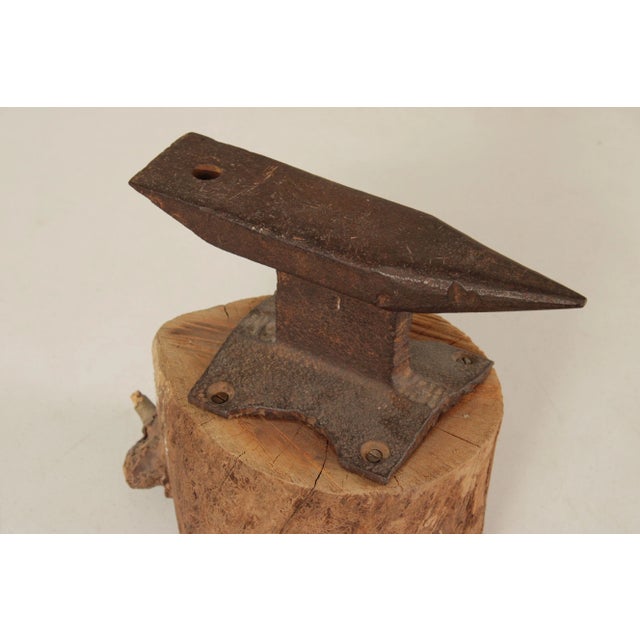 Vintage Small Iron Anvil Mounted on Wooden Block For Sale - Image 4 of 12