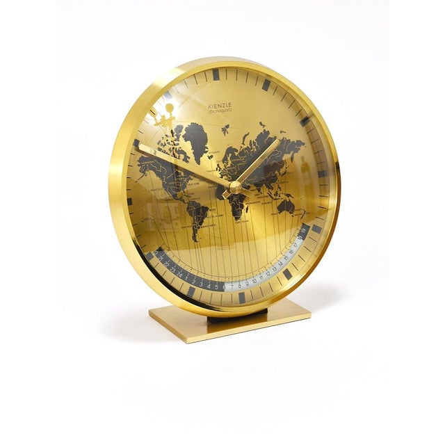 Mid-Century Brass Table Clock attributed to Wilhelm Kienzle, Germany, 1960s For Sale - Image 14 of 18
