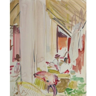 Stéphane Magnard, Vintage French Watercolor - Island Market For Sale