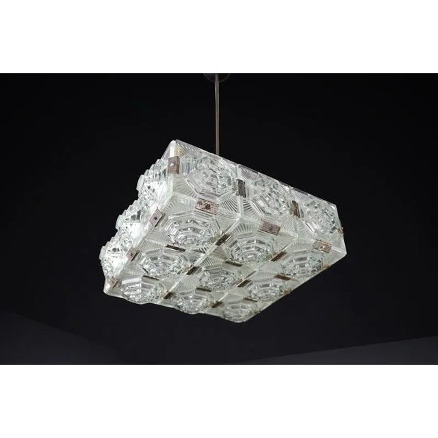 Gold Mid-Century Bohemian Modern Glass & Chrome Chandelier, Czechoslovakia, 1970s For Sale - Image 8 of 10