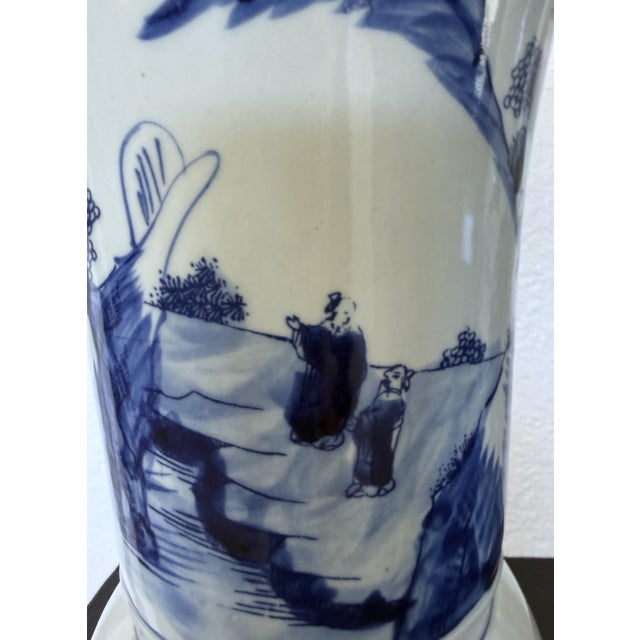 Vintage Chinese Blue & White Porcelain Landscape Vases - Trio Set For Sale - Image 17 of 18