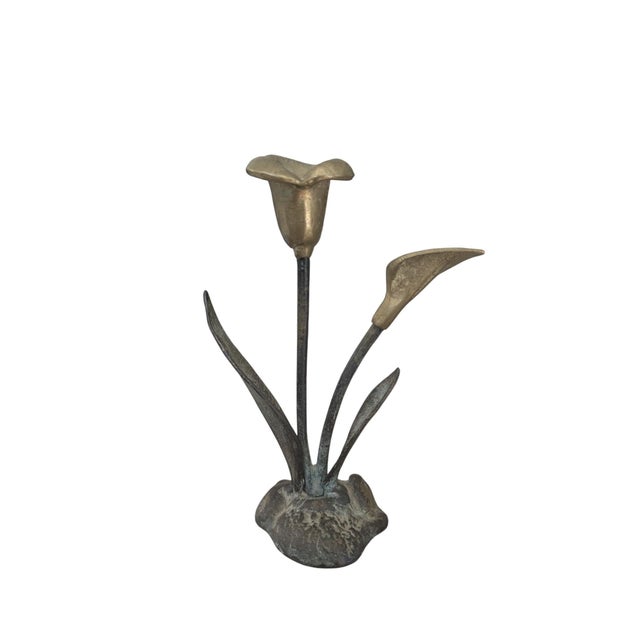 Vintage Brass Calla Lily Tapered Candle Holder Stands at 7" Tall