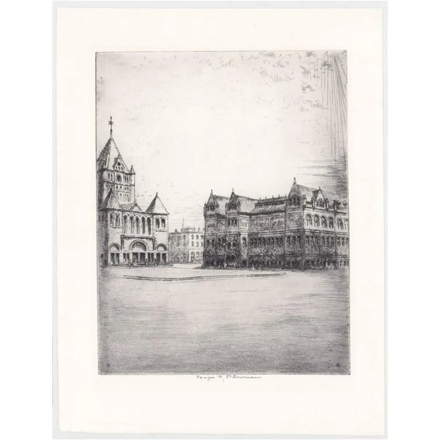 View of Copley Square with Trinity Church, Boston, Massachusetts by artist and architect George Taylor Plowman...
