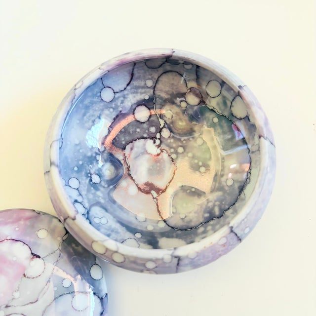 Purple Vintage Hand Painted Purple Ceramic Box For Sale - Image 8 of 9