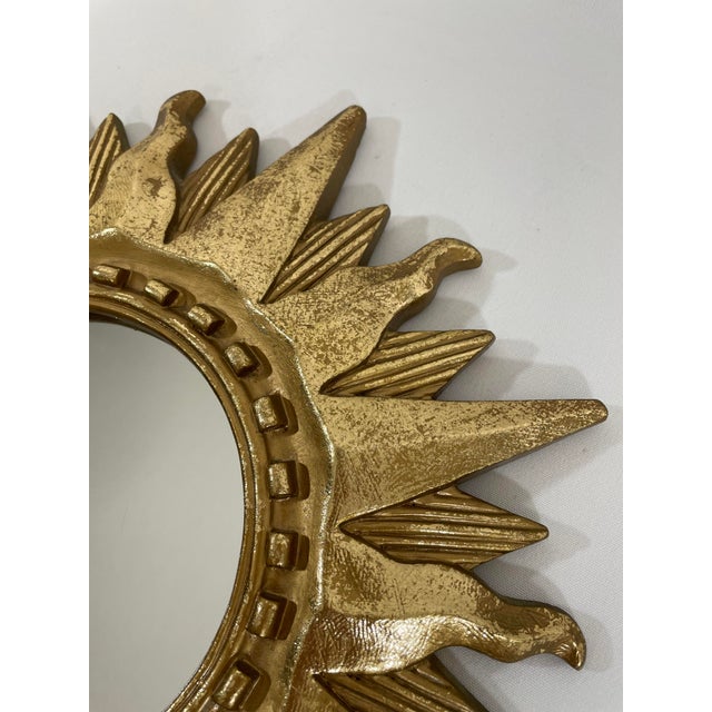 Vintage Mid Century Modern Gilded 12.5" Sunburst Wall Accent Mirror For Sale - Image 9 of 17