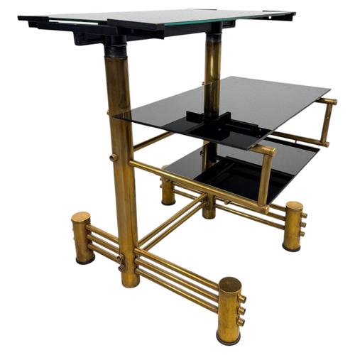 Hungarian Postmodern Brass and Smoked Glass Rolling Hi-Fi Media Stand, 1970s For Sale - Image 13 of 13