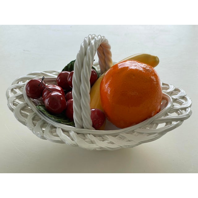 Vintage Italy Bassano Pottery Fruit Bowl With Braided Rim & Handle For Sale - Image 4 of 13