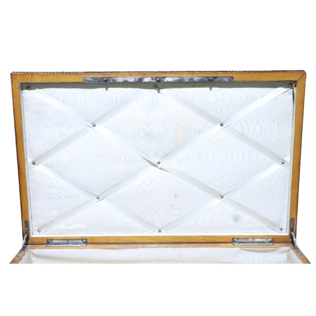 Mid 20th Century Antique Raised Sewing Box With Burl Walnut Shell Studded With Small Metal Beads For Sale - Image 5 of 11