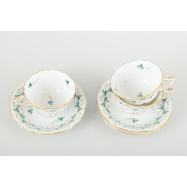 Herend, hungary 3 demitasse cups with saucers, mid-20th century. Elegant porcelain set with hand-painted green floral...