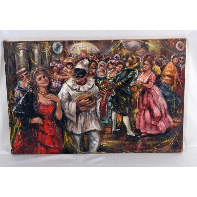 At the party with Pulcinella Franco Rispoli born in Naples 1921 - 1989 Oil painting on panel 30x45 cm. The painting is in...