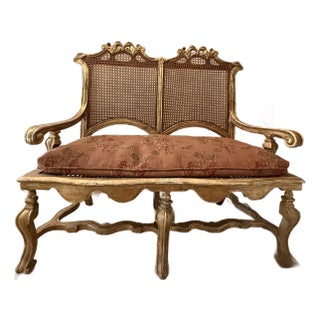 Early 18th Century Italian Louis XIV Giltwood Caned Settee For Sale