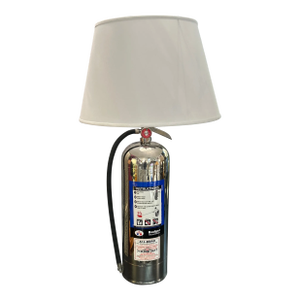 Chrome Repurposed Fire Extinguisher Lamp With Custom White Flare Shade