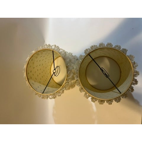 Textile Vintage Floral Ruffled Lace Lamp Shades a Pair For Sale - Image 7 of 10