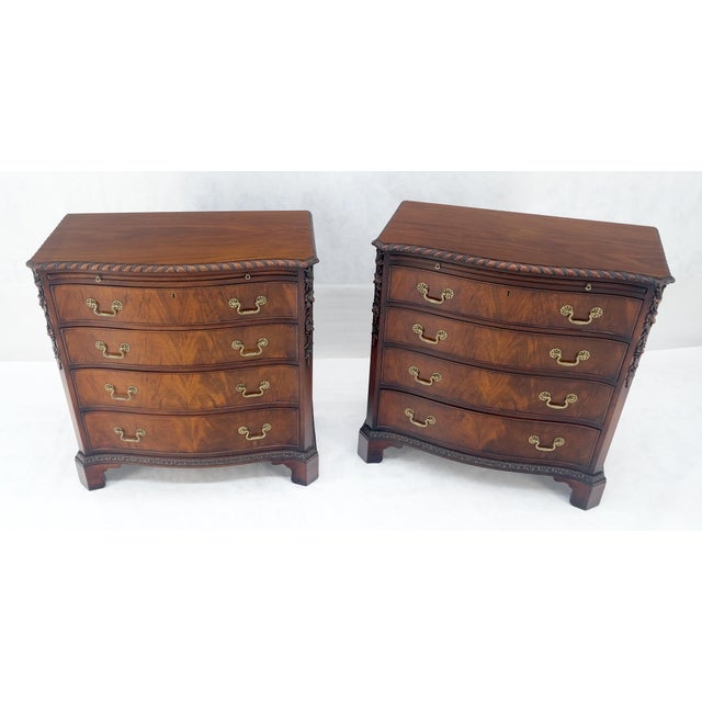 Brown Pair Flame Mahogany Brass Pulls 4 Drawers Pull Out Trays Bachelor Chest Dresers For Sale - Image 8 of 15