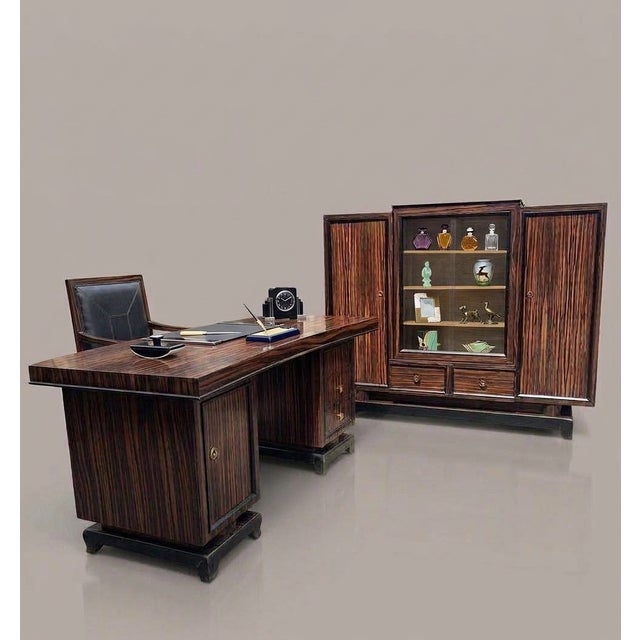 1930s French Art Deco Makassar Study with Crescent-Shaped Desk, 1930, Set of 2 For Sale - Image 5 of 10
