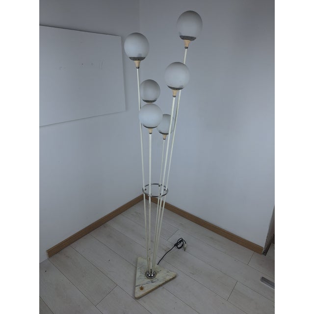 Alberello Floor Lamp in Iron and Brass with Opal Glass Spheres and Triangular Marble Base from Stilnovo, 1950s, in Very...