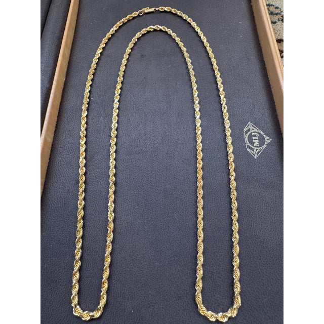 Vintage 14 Karat Yellow Gold 49.2 Gm, Rope Chain, 3.3 mm Necklace, 36 " Long For Sale - Image 11 of 18
