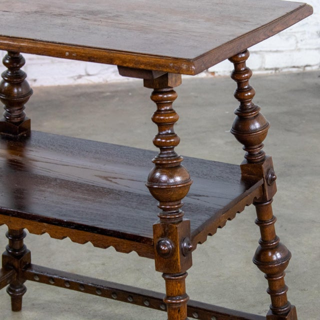 Late 19th to Early 20th Century Wilhelminian or Jacobean Revival Oak Side or Lamp Table With 2 Tier Design For Sale - Image 15 of 18