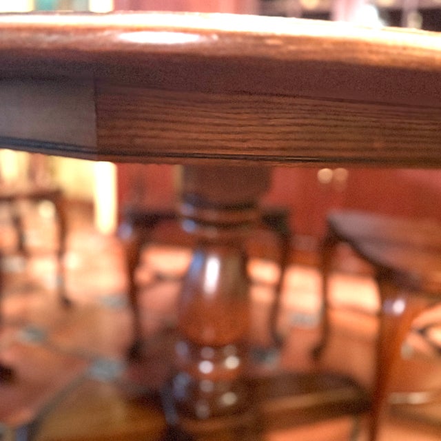Vintage Nichols & Stone Oak Round Oval Dining Table Windsor Chairs 7p Set For Sale - Image 11 of 17