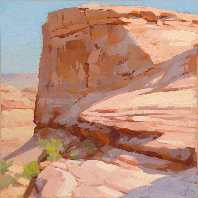 Convergence by Judd Mercer | Gouache Landscape of rocky cliffs and desert terrain For Sale