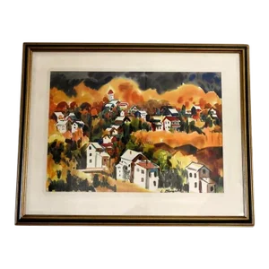 Circa 1960 Lewis Suziki "Grass Valley" Expressionist Landscape Watercolor Painting, Framed