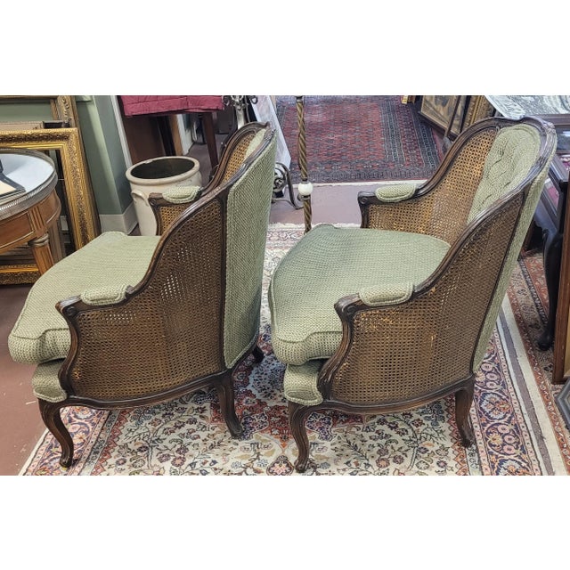 Wood Pair French Double Cane 1950s Bergere Chairs For Sale - Image 7 of 13