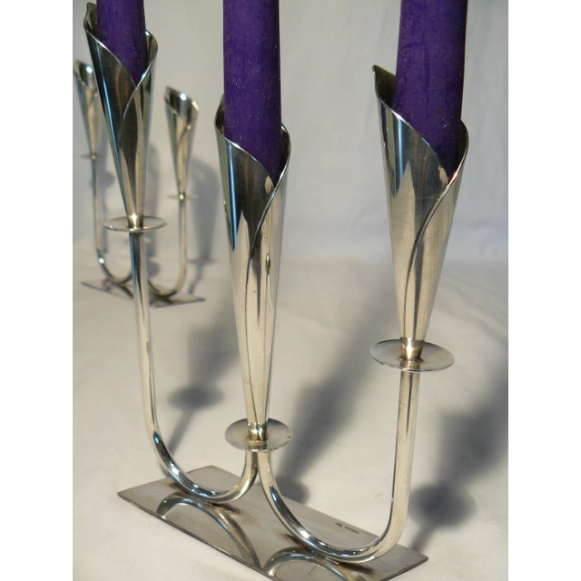 Mid Century Danish silver plate candlesticks designed by Jens Hansen, marked Denmark with the Dolphin imprint. Includes...