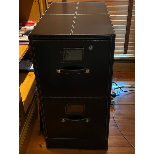 Black Black Leather Wrapped Office File Cabinet For Sale - Image 8 of 8
