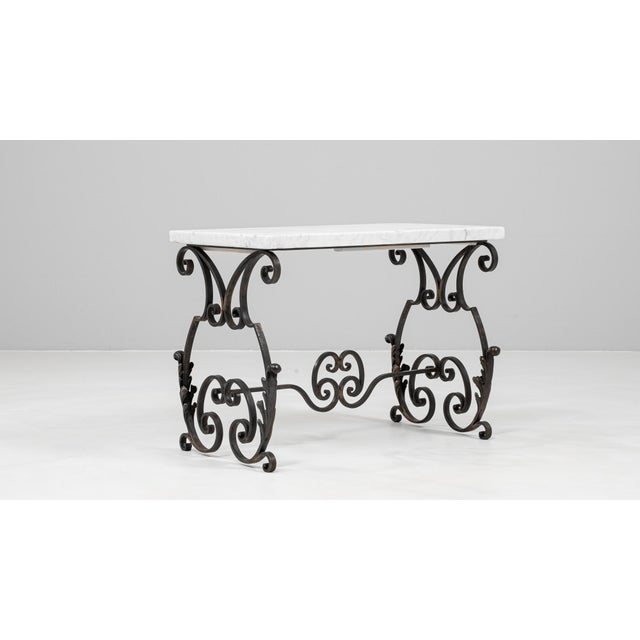 1950s 1950s French Cast Iron Side Table With Marble Top For Sale - Image 5 of 18