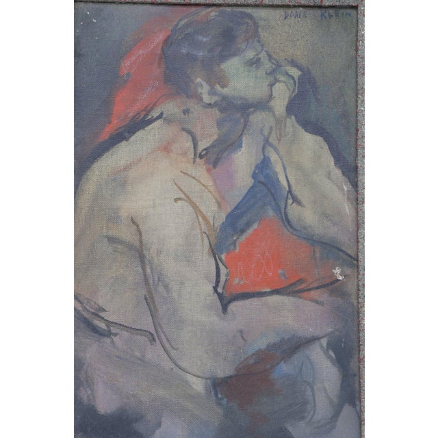 Original Mid Century Modern Figural Oil Painting by Doris Klein New York School For Sale - Image 4 of 10