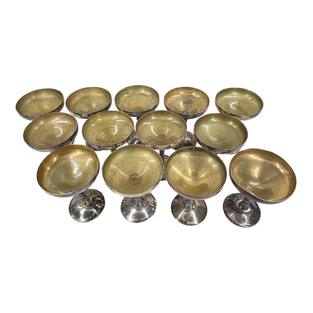 Vintage Spanish Silver-Plated Champagne Goblets - Set of 13 For Sale
