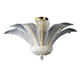Vintage Palmette Pendant Light in Crystal Glass with Gold Thread, 1985 For Sale