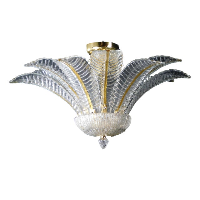 Vintage Palmette Pendant Light in Crystal Glass with Gold Thread, 1985 For Sale