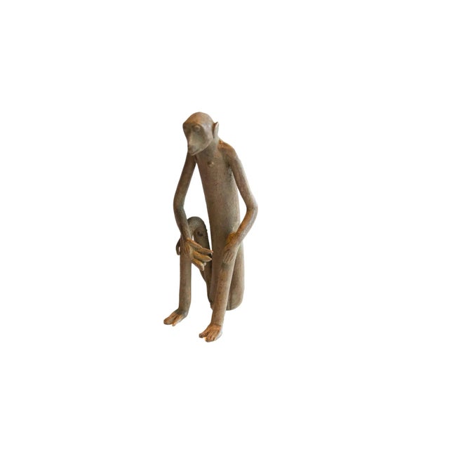 Bronze Vintage African Sitting Monkey With Banana Sculpture For Sale - Image 8 of 8