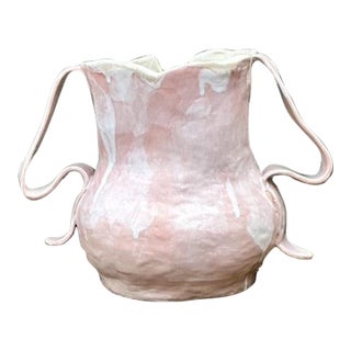 Vintage Slab Built Studio Pottery Pale Pink Vase For Sale