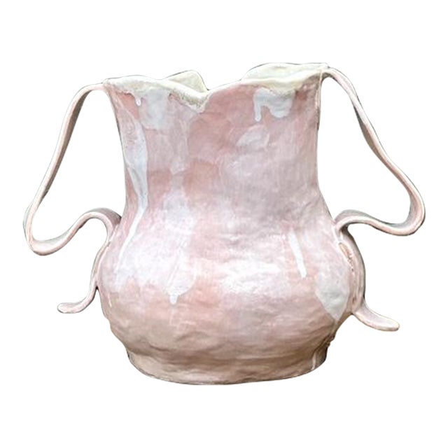 Vintage Slab Built Studio Pottery Pale Pink Vase For Sale
