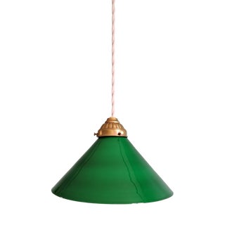 Art Deco Pendant Light in Conical Green Opaline, 1920s For Sale