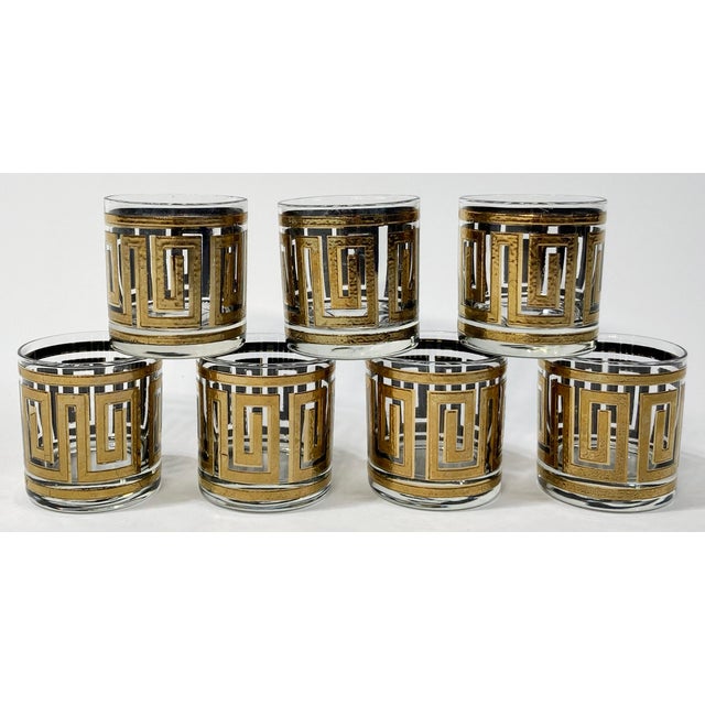 Culver Ltd. Vintage Culver LTD 22k Greek Key Old Fashioned Glasses, Set of 7 For Sale - Image 4 of 6